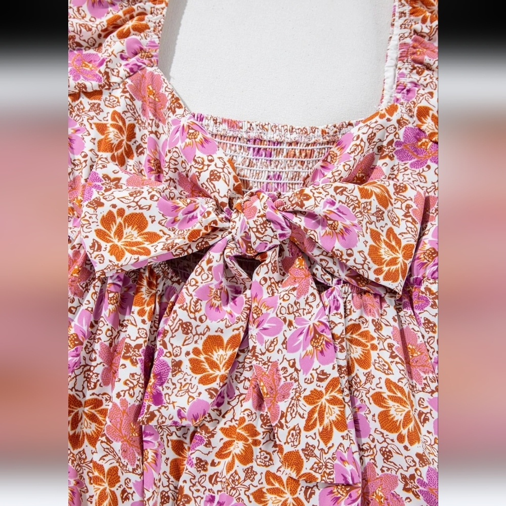 Altar'D State Floral Midi Dress Square Neck Knot Back Ruffle Hem Sz XS NWT - Picture 2 of 15